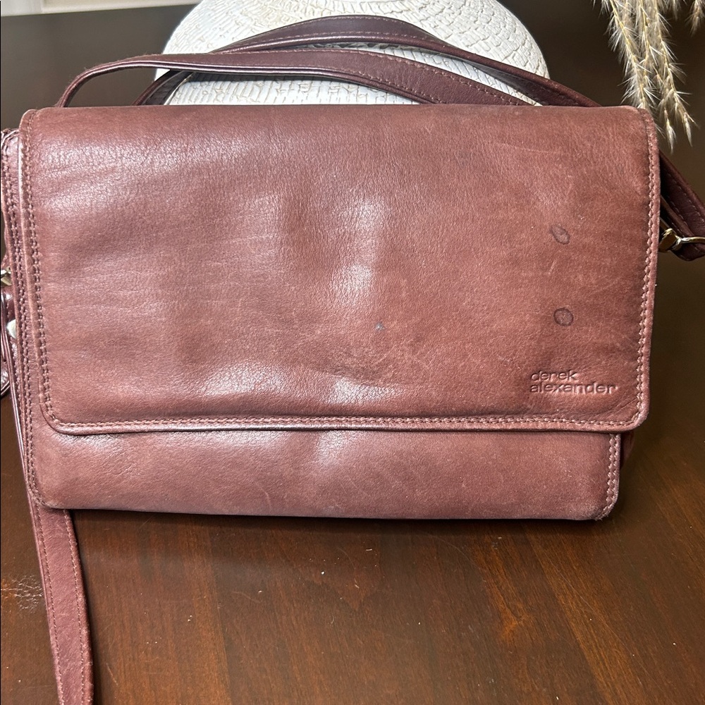 Derek Alexander Leather Crossbody Handbag Half Flap Organizer - Picture 2 of 16